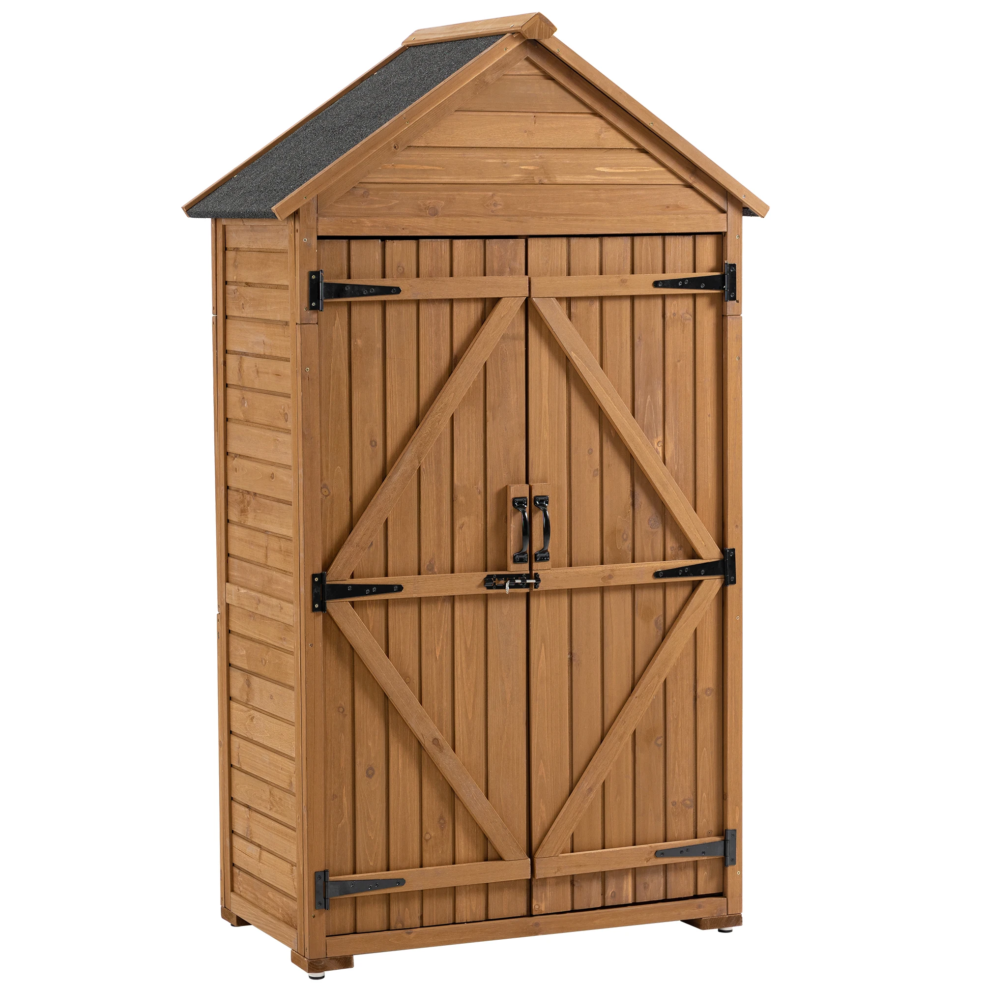 

39.56"L x 22.04"W x 68.89"H Outdoor Storage Cabinet Garden Wood Tool Shed Outside Wooden Closet with Shelves and Latch, Brown