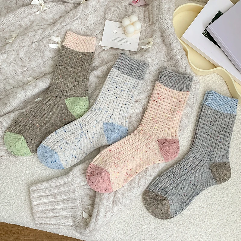 Women\'s Socks Thick New Autumn Candy Color Fashion Korean Socks Female Soft Wool Warm Novelties SweetCasual Winter Socks Striped