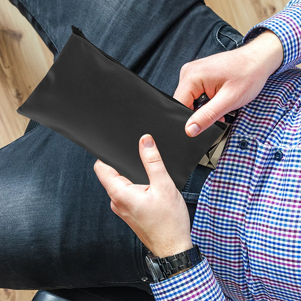 

2Pcs Black Leather Zipper Cash Bag Portable Document Folder for Teachers and Students