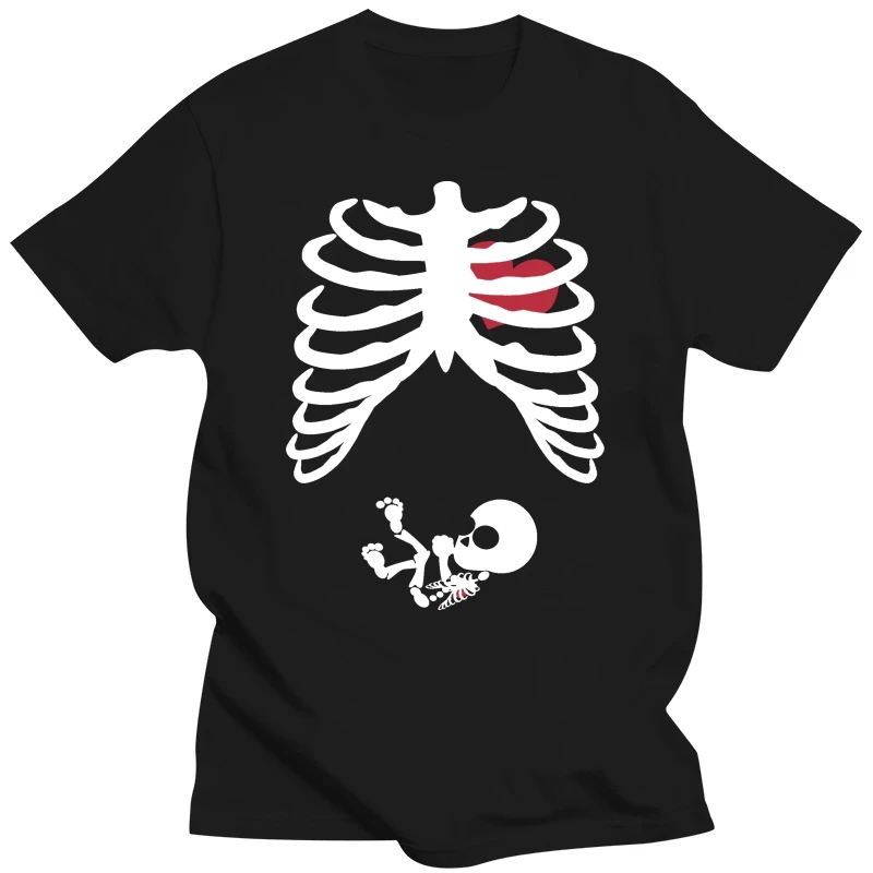 Pregnant Skeleton Womens T Shirt Funny Baby X Ray Gothic Mother Child HALLOWEEN Fashion Summer Paried Tshirts Black Style