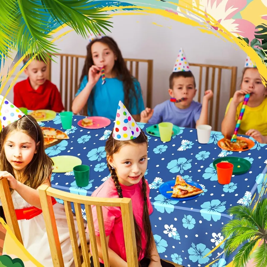 3 Sheets Hawaii Hibiscus and Tropical Leaves Tablecloth Birthday Party Decorations Blue Alien Cartoon Table Cove for Birthday P