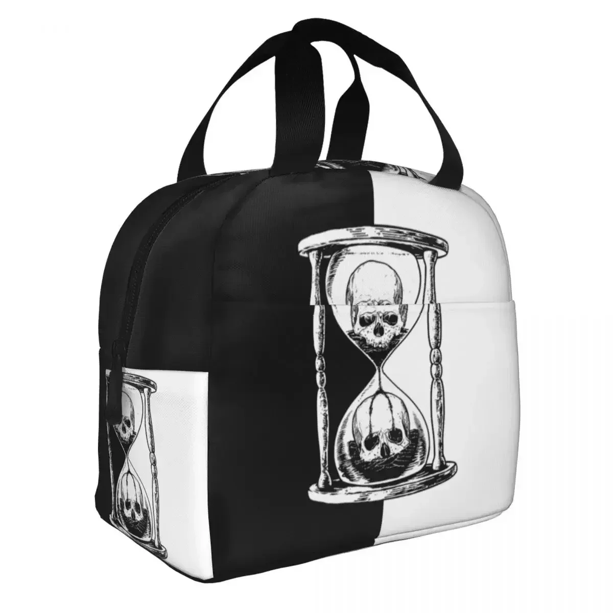 Black And White Unus Annus Thermal Insulated Lun Bag Memento Mori Ethan Mark Hourglass Portable  Container Food Box