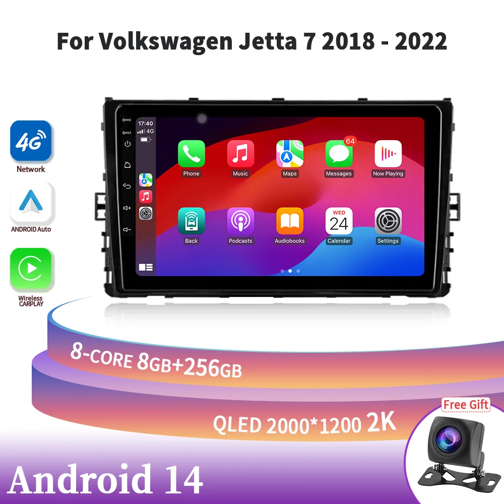 

For Volkswagen Jetta 7 2018-2022 Android 14 Wireless Carplay Car Auto Radio Multimedia Touch Screen Stereo G GPS Navigation WIFI