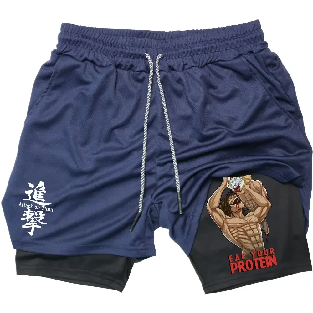 Anime Attack On Titan Shorts Mesh Elastic Waist Breathable Men Performance Shorts Quick Dry GYM Running Workout Summer Shorts