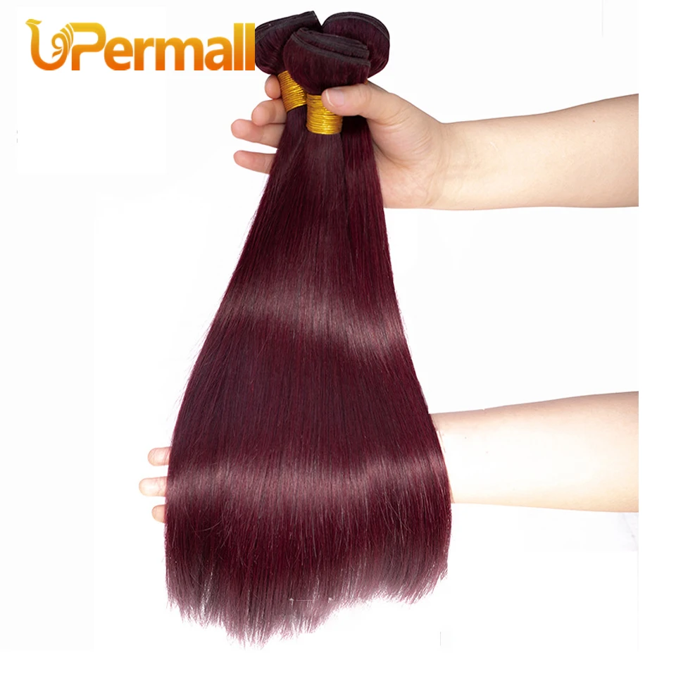 Umpermall borgogna 2x6 Kim K chiusura in pizzo con fasci di onde diritte 99j fascio di capelli umani al 100% brasiliano Remy colore rosso ondulato