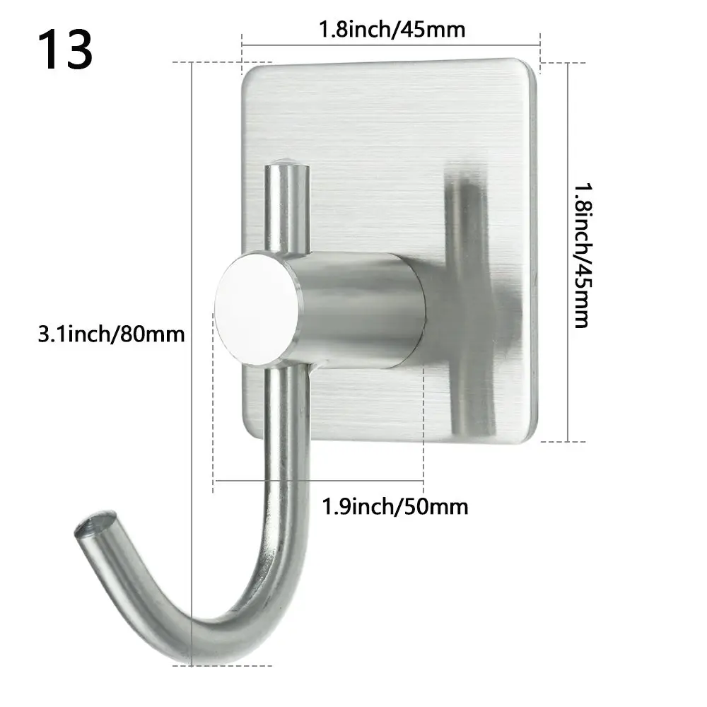 Rustproof Bathroom Sticker Stainless Steel Hook Wall Door Holder Adhesive Hooks Clothes Hanger