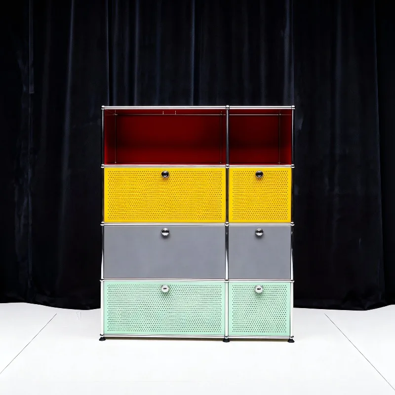 

Side cabinet antique living room high-end storage stainless steel module color matching chest