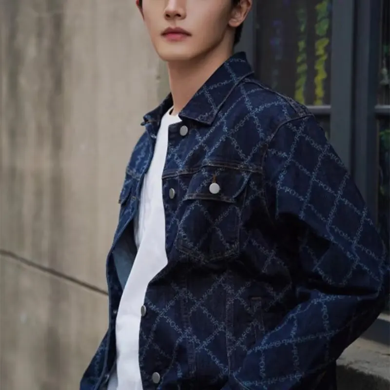 

Men's Faionable Casual Denim Jaet Turn-down Collar Print Outerwear New Autumn Warm Brand-free Long Sve Outdoor Sle