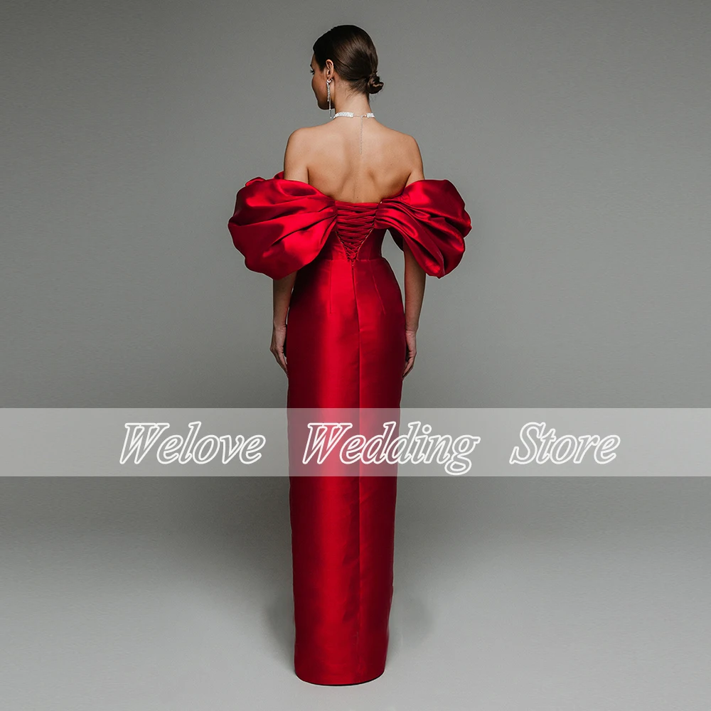 Elegante abito da sera rosso per la sposa lunghezza del pavimento con spalle scoperte corsetto per festa di nozze senza maniche formale personalizzato Vestido De Fiesta