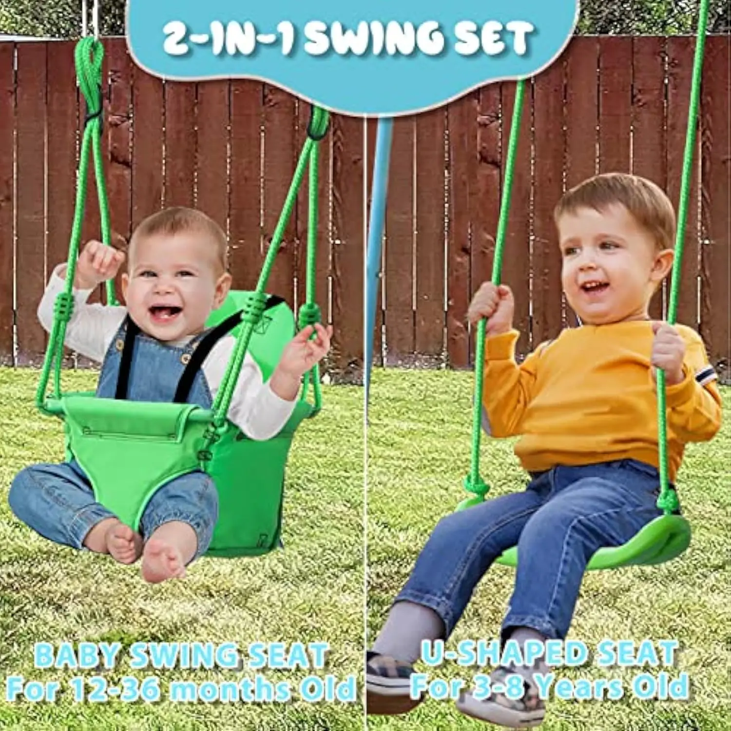 2-in-1 Toddler Swing Set, A-Frame Swing Sets for Backyard Playground with Metal Stand, 4 Anchors, Two Swing Seats with Safety