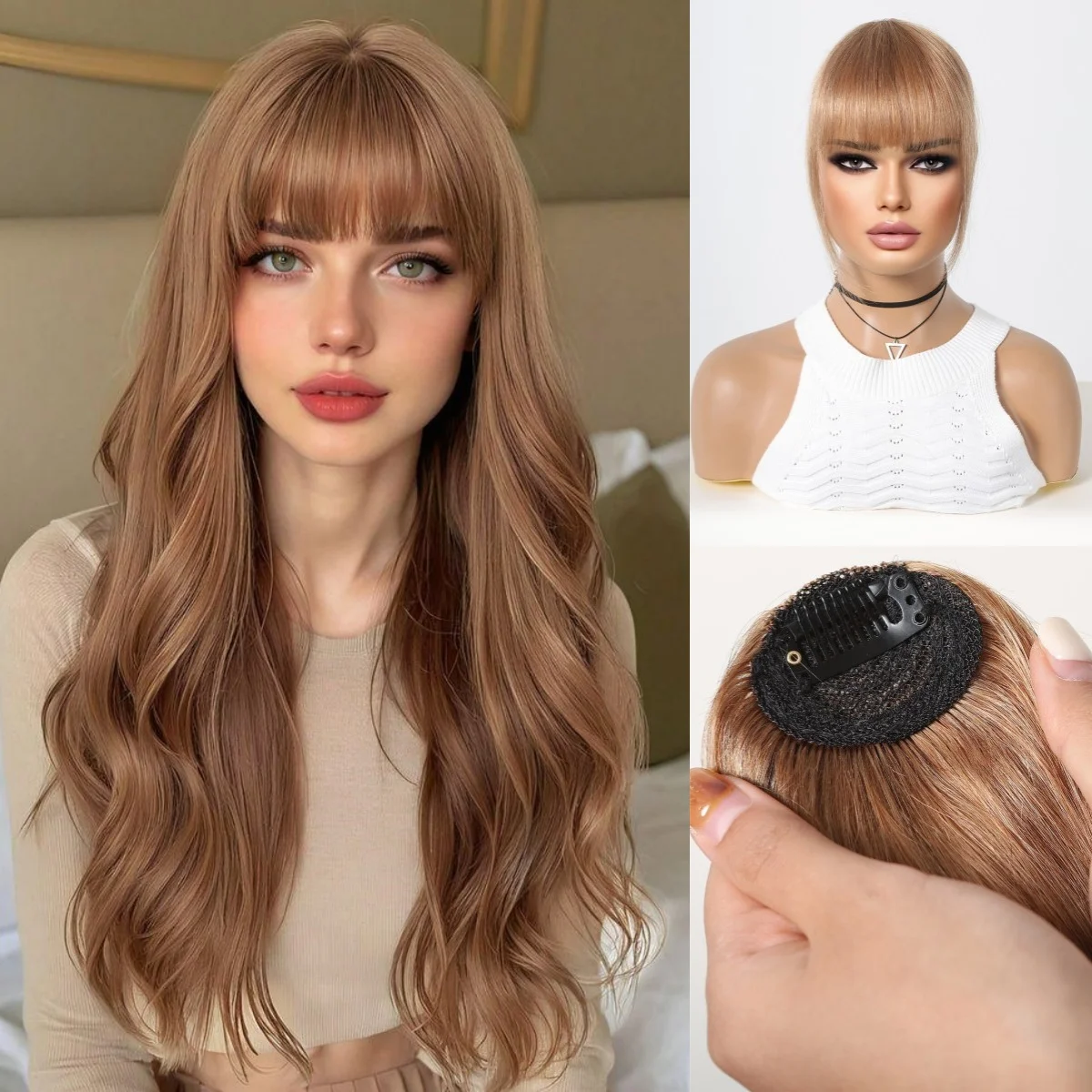 

Золотисто-коричневые кусочки человеческих волос для женщин, заколка в челке, бахрома с висками, 12-дюймовые зажимы для наращивания волос, повседневная одежда