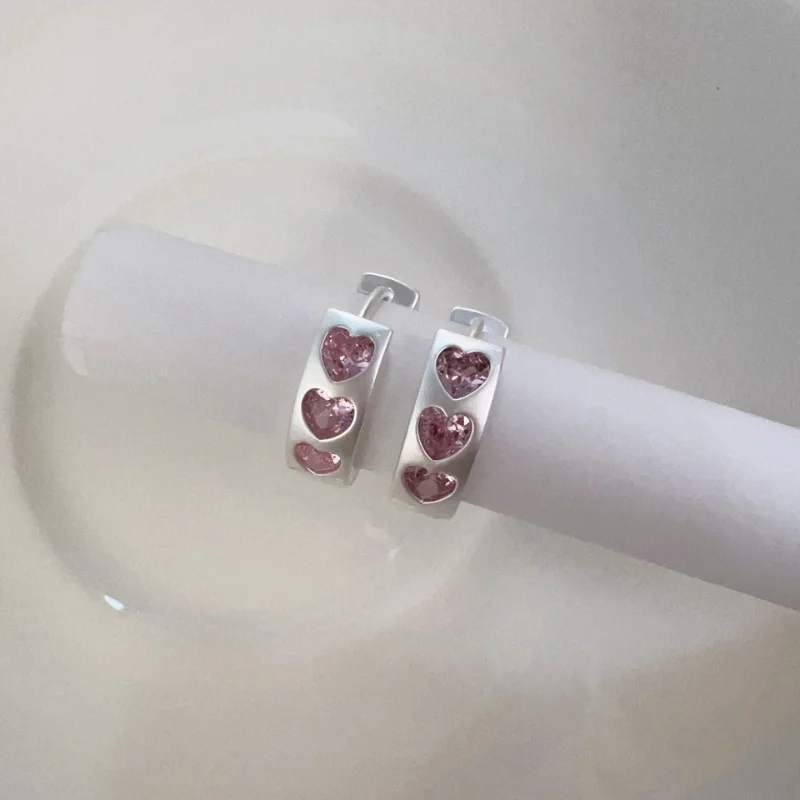 

Fashion Pink Heart-shaped Zirconia Inlaid Earrings for Women Sweet Romantic Peach Heart Copper Earrings Holiday Party Jewellery