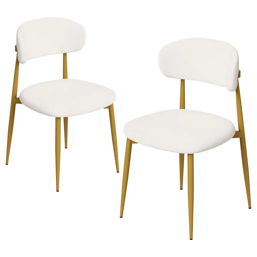 

Набор из 2 обеденных стульев, современные кухонные стулья с изогнутыми спинками и металлическими ножками, обеденные стулья с обивкой для столовой, белый цвет