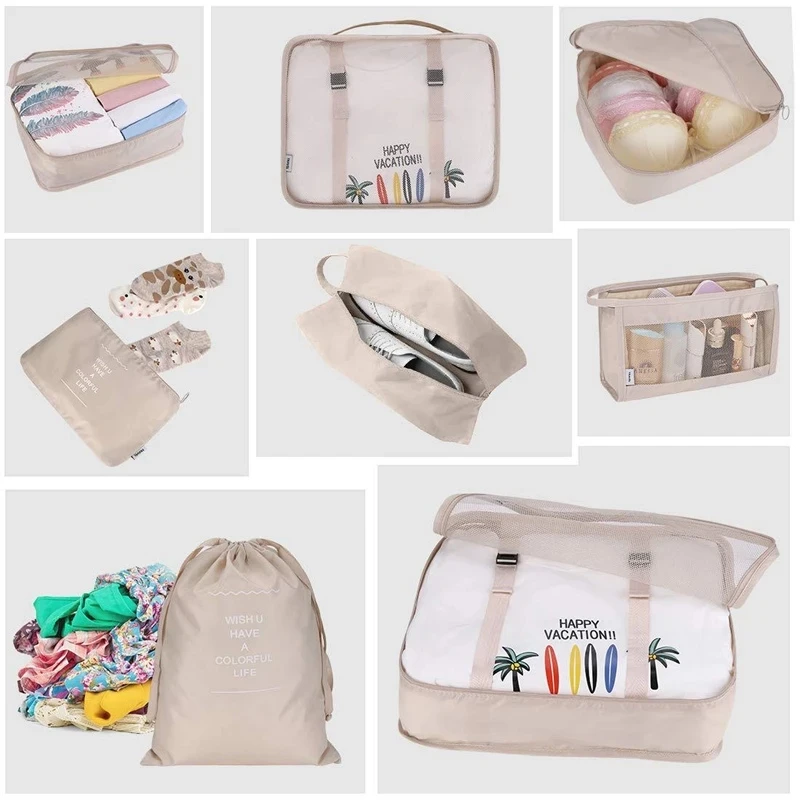 Luggage Organizer 8Pcs/set Portable With Travel Storage Bag Packing Cubes Waterproof Clothes Underwear Cosmetic Organizer Bag