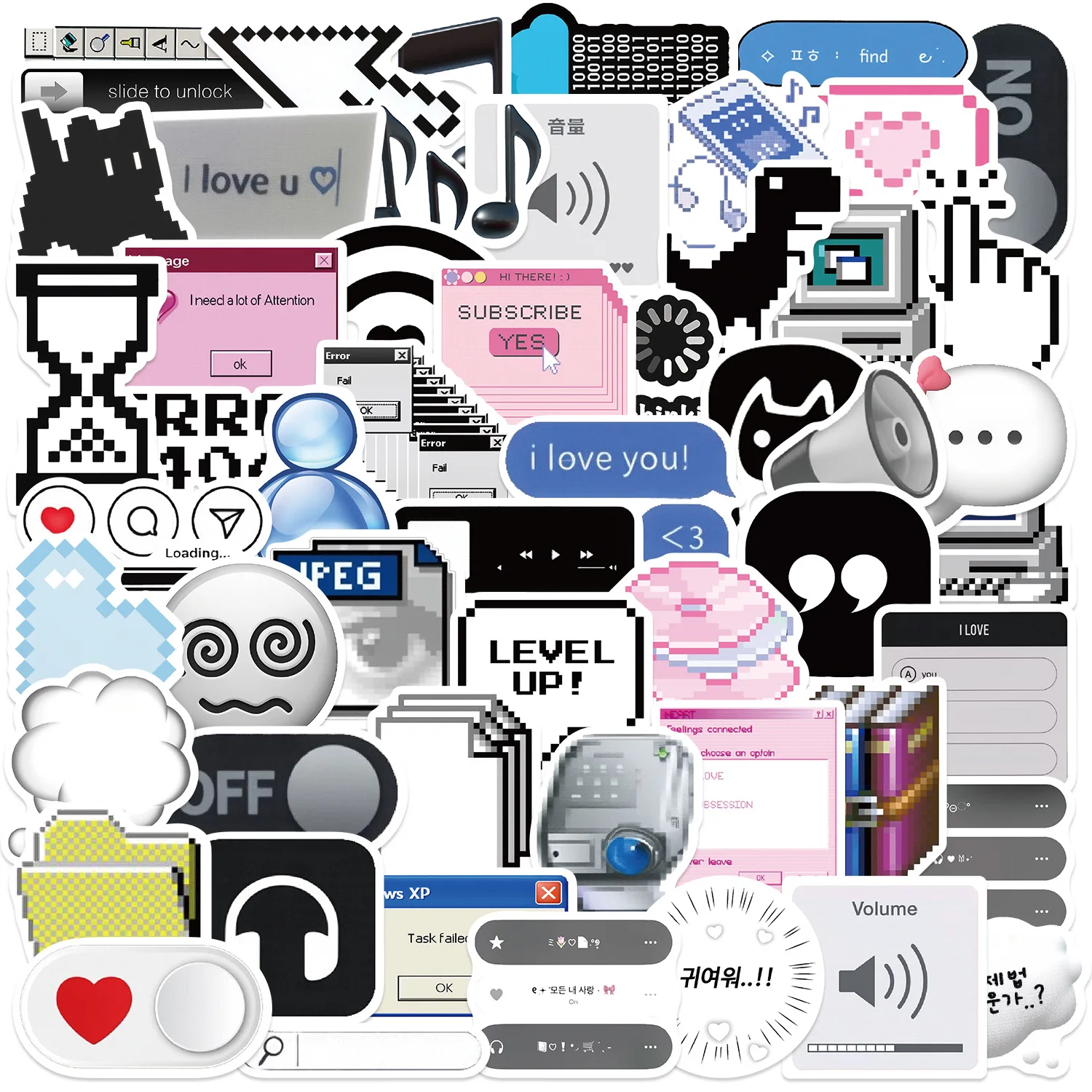 

55Pcs Retro Pixel Cyber Y2K Sticker Pack, Vintage Windows XP UI & Black Cat Aesthetic Decals for Laptop, Phone Case & DIY Decor