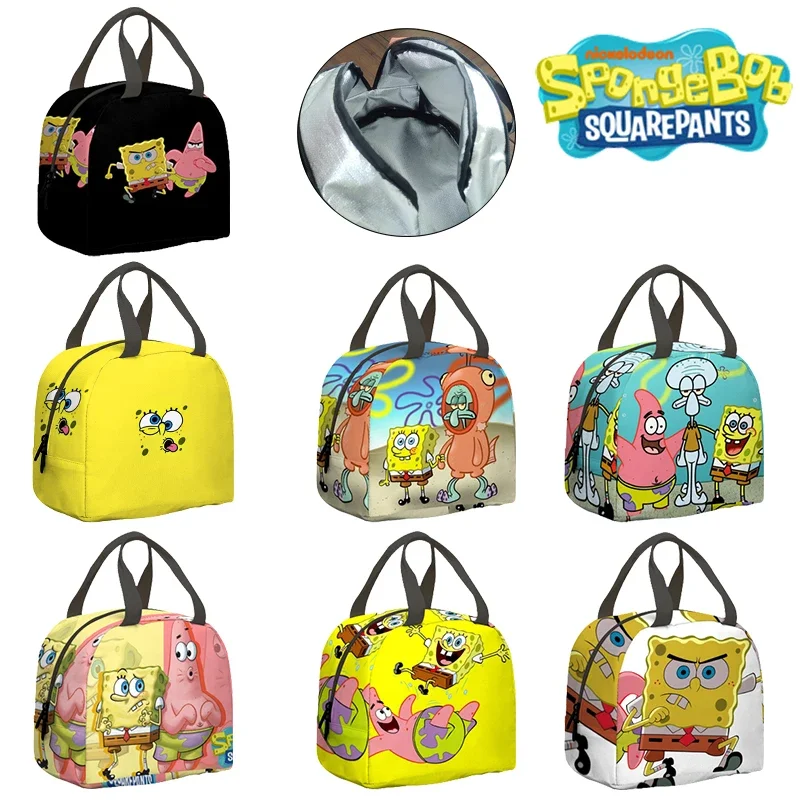 SpongeBob Large Capacity Cooler Bag Portable Zipper Thermal Lunch Bags Insulated Freezer Bag Camping Picnic Bag Anime Cute