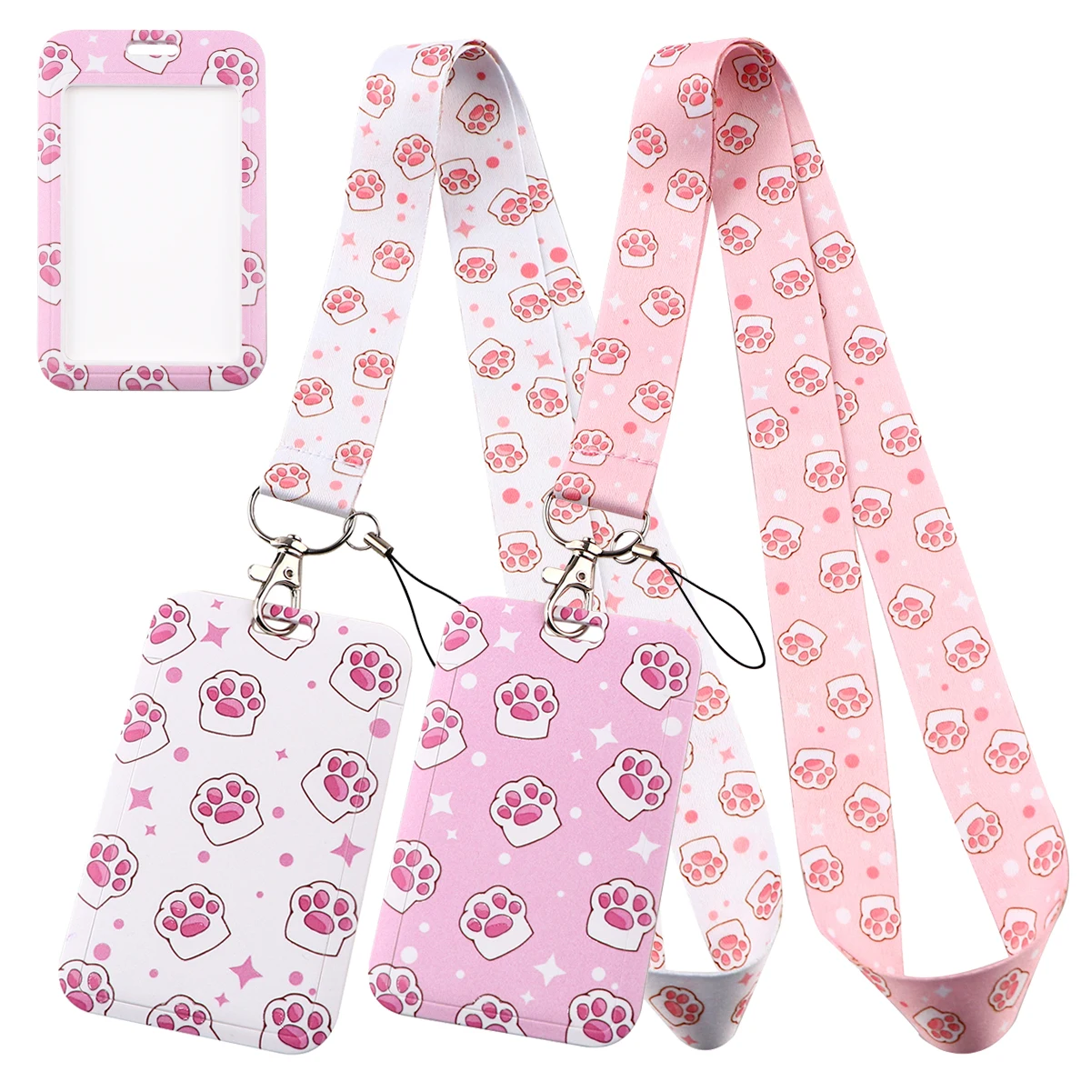 Kawaii Pink Cat Paw Credential Holder Lanyard For Keys Neck Strap Keychain ID Card Badge Holder Hang Rope Keyring Accessories