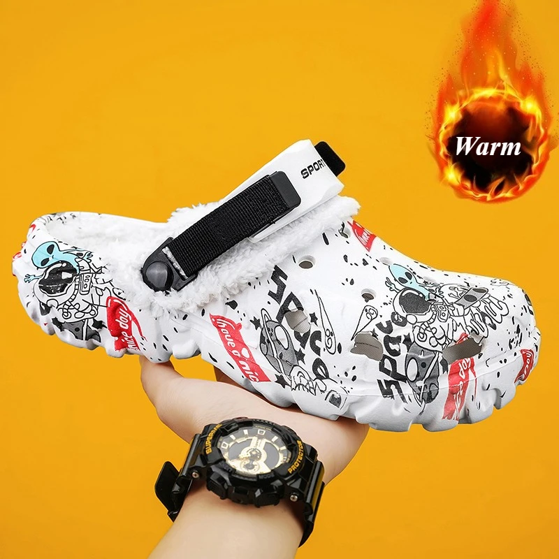 Mens Winter Warm Slippers Soft Indoor Women Slippers Summer Removable Sandals Men Non Slip Plush Fur Clogs Big Size Slippers 47