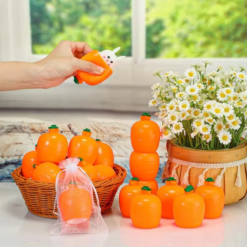 1-40PCS Children Stress Relief Easter Carrot Bunny Giant Squishy Toy Squeeze Cup Telescoping Fidget Pocket Small Gift Novelty