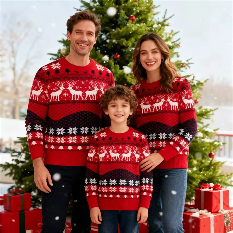 Christmas Parent-Child Sweaters Family Matching Clothes Boys Girls Pullover Mom Son Warm Knitwear Autumn Dad Daughter Jumper
