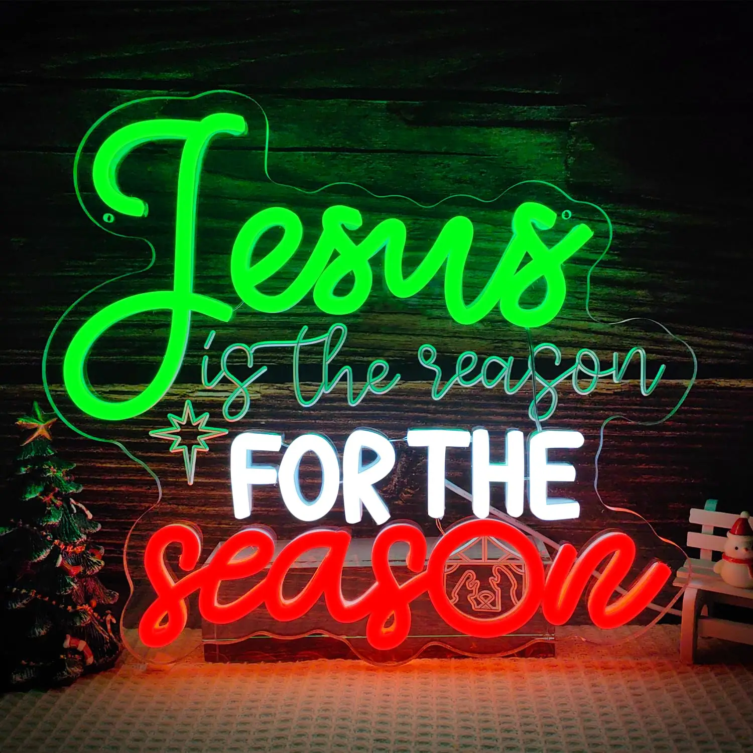 Jesus é a razão para a temporada sinal de néon para decoração de parede natal iluminar sinal para sala estar quarto festa decoração de natal
