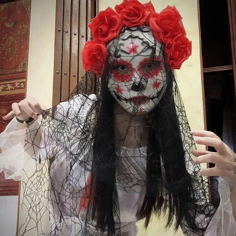 꽃 해골 가면 무도회 여성 할로윈 유령 죽은 마디 그라 파티 무도회 재미있는 코스프레 마디 그라 테러 남성