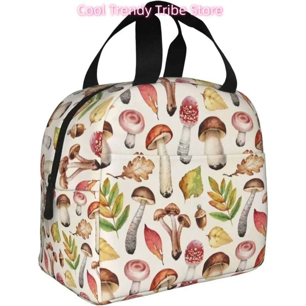 Mushroom Leaves Autumn Insulated Lunch Bag For Women Men Reusable Lunch Box Container Waterproof Portable Cooler Thermal Tote