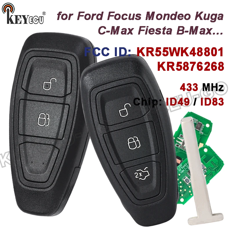 

KEYECU 434MHz ID49/ ID83 Chip KR5876268/ KR55WK48801 for Ford Focus C-Max Mondeo Kuga Fiesta B-Max Intelligent Smart Remote Key