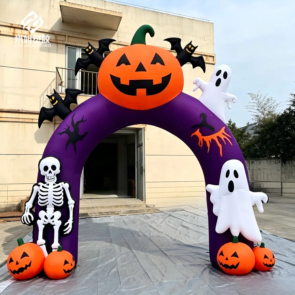 Inflatable archway, with pumpkin, ghost, skull, bat patterns, outdoor inflatable Halloween archway, used for entrance decoration