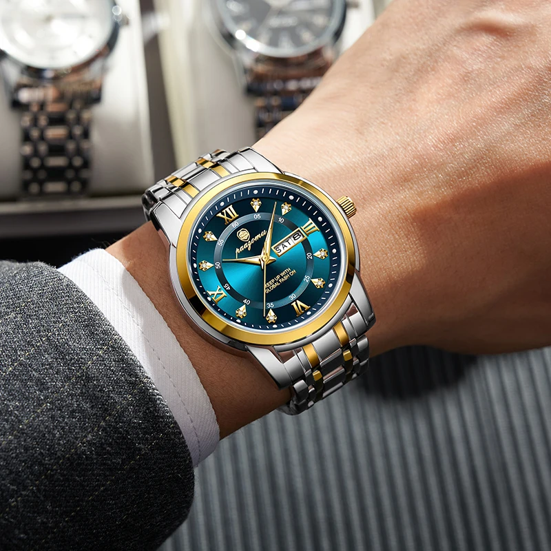 Relojes de pulsera de cuarzo con movimiento de negocios informal, reloj de lujo con diamantes dorados para hombre, Relojes automáticos, regalos para hombre