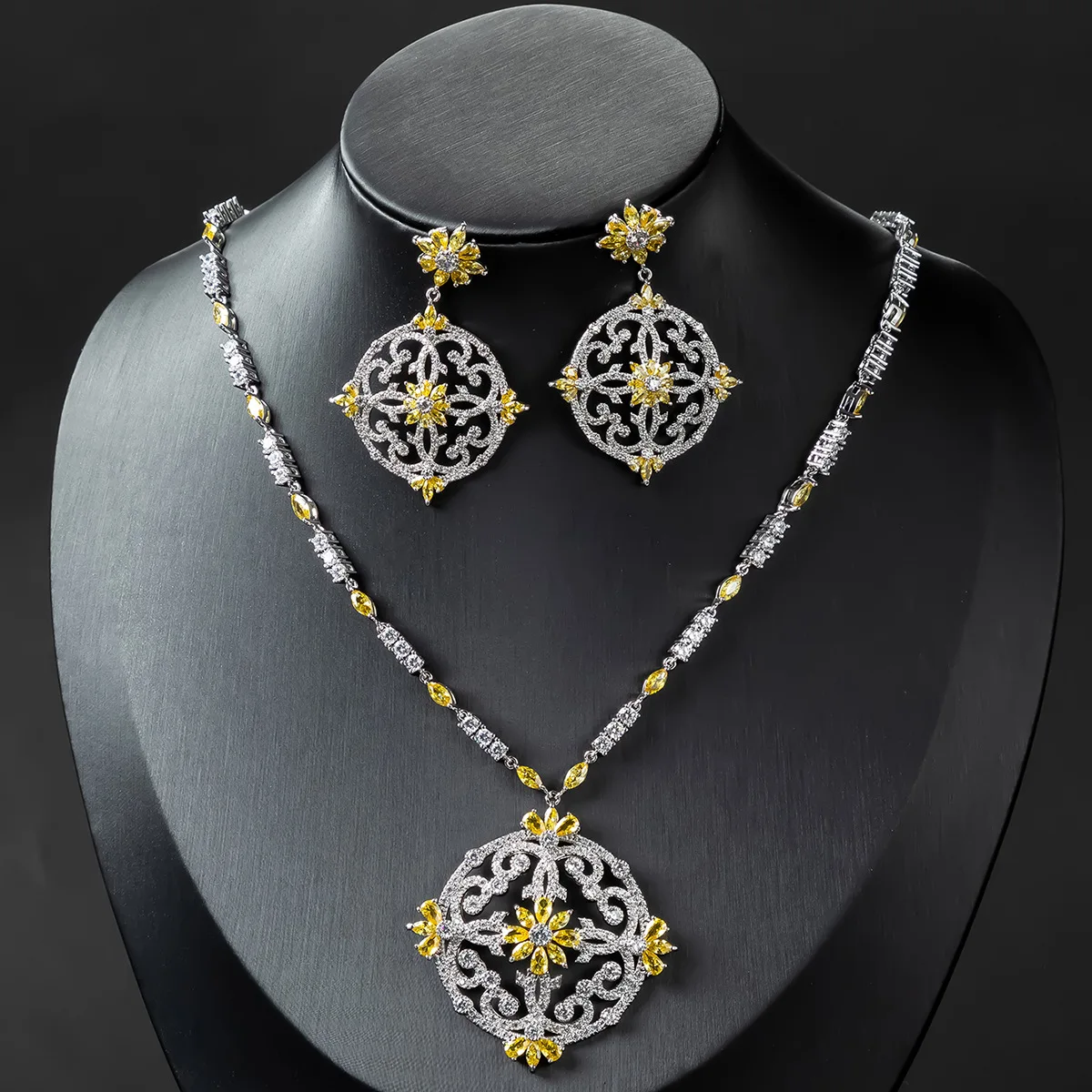 WEIMANJINGDIAN Brand Art Deco Luxury CZ Crystal Necklace Earring Wedding Jewelry Set for Brides Party Prom