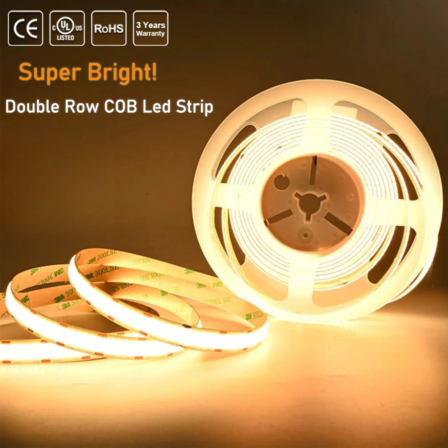 Super Bright COB LED Strip 2000lm/m Double Row 600 LEDs/m Flexible Dimmable Led Tape RA90 3000K 4000K 6500K 24V Kitchen Lighting