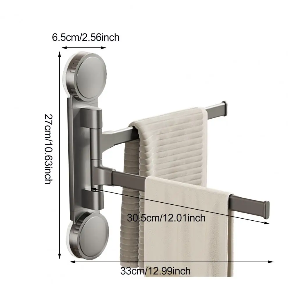 رف منشفة دوار متعدد الأغراض رف منشفة مثبت على الحائط مع عمود ممتد دوران 180 درجة كوب شفط سريع التركيب