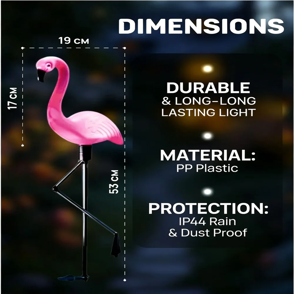 3Pcs Solar Powered Flamingo Ground Stake Lights, Waterproof Outdoor Garden Pathway Decorative Night Lights for Yard Patio Lawn view 6