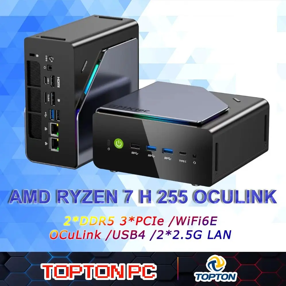 GMKtec Gaming Mini PC AMD Ryzen 7 H 255 32GB DDR5 2TB SSD, Computers PC Oculink Dual LAN 2.5G WiFi 6 USB3.2 USB-C 4.0 DP HDMI