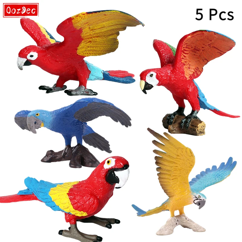 OozDec Mini Animal Figures Set Ornament 5 Pcs Fly Birds Lifelike Parrot Decoration Action Kids Toy Toys Hobbies Animal Model