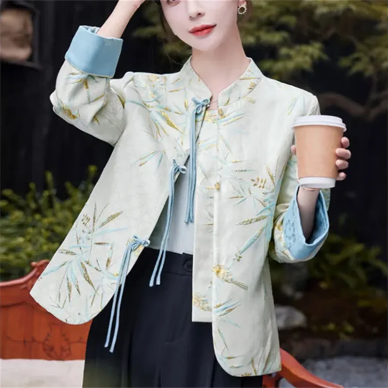 Retro Coats Women Short Jacket Top Frog Coat Chinese Style Woman Clothes Coat Thin Outwear Classic Coat Female Vintage Blazer