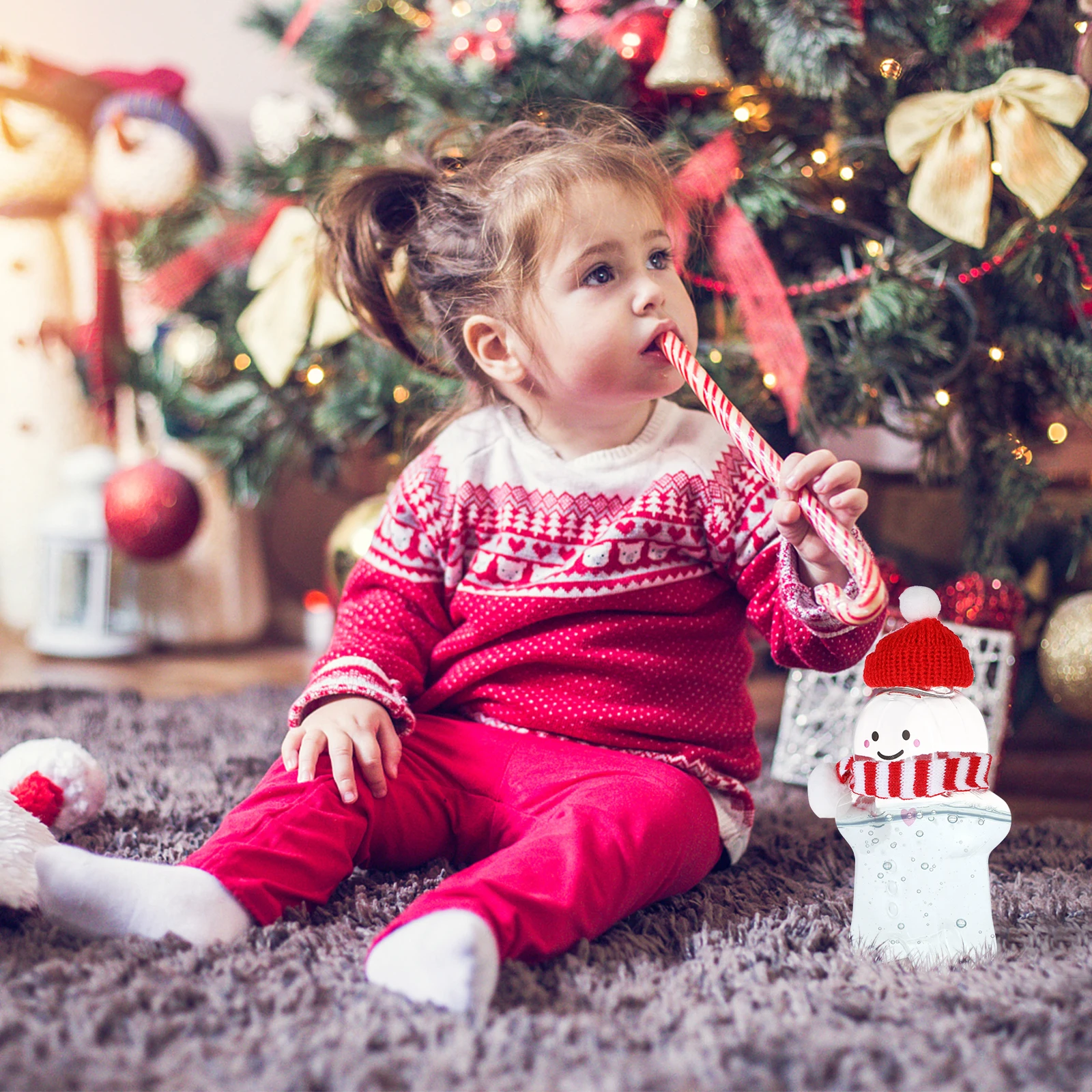 

3 комплекта рождественских банок с пряничным человечком и рождественскими шапками, рождественские бутылки с пряничным человечком, пластиковые бутылки для сока, холодных напитков