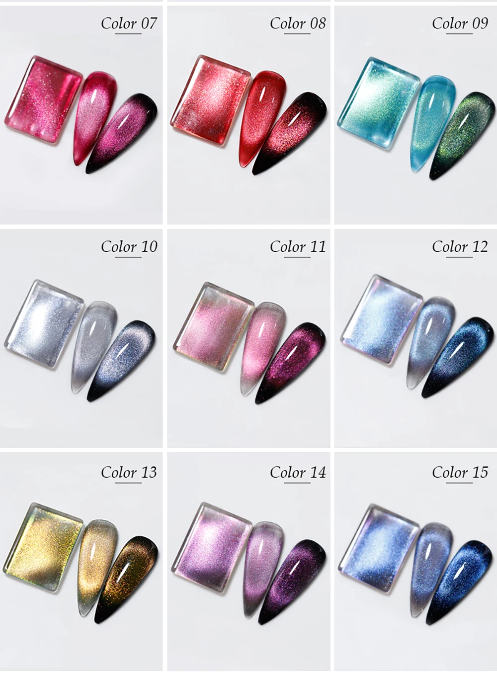 Vendeeni 15 Farben/Set Kristall-Katzenaugen-Gel-Nagellack Magnetischer UV-Soak-Off-Gel-Lack 9D Aurora Katzenaugen-Nagelkunst-Gel-Lack – Detail 10