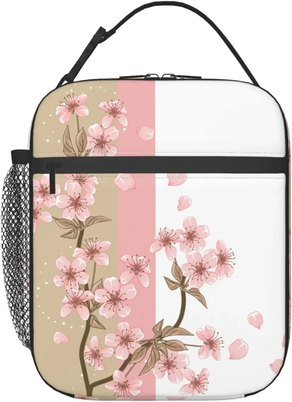 Pink Sakura Lovely Insulated Lunch Bag with Side Pocket Portable Lunch Box Reusable Lunch Tote for Women Men Office Work Picnic