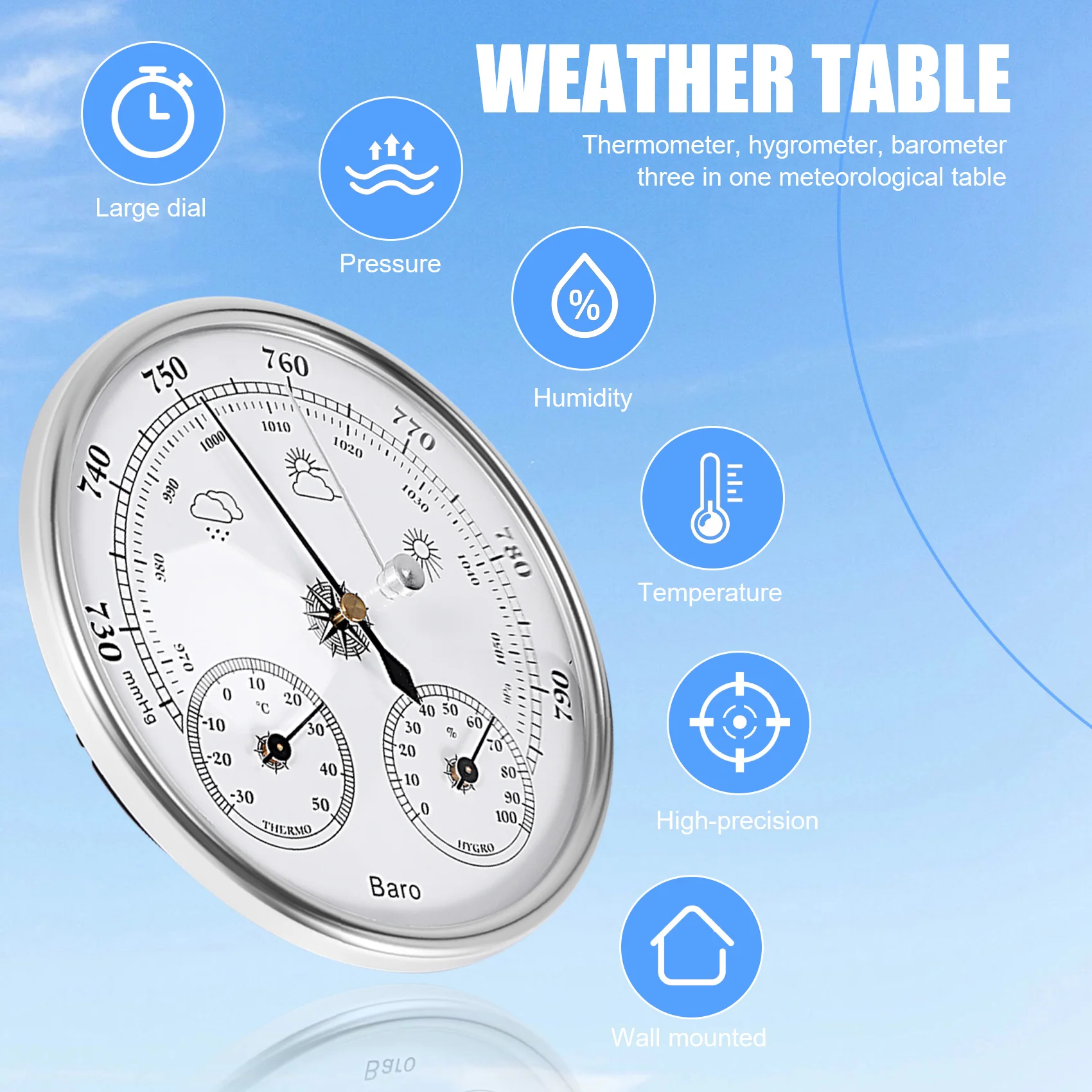 Wall Mounted Household Thermometer Hygrometer High Accuracy Pressure Gauge Air Weather Instrument Barometer