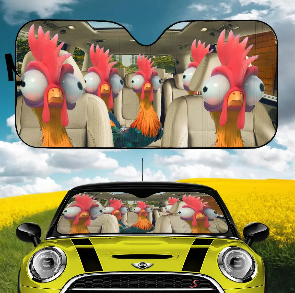 Funny Chickens Driving Car Auto Sunshades