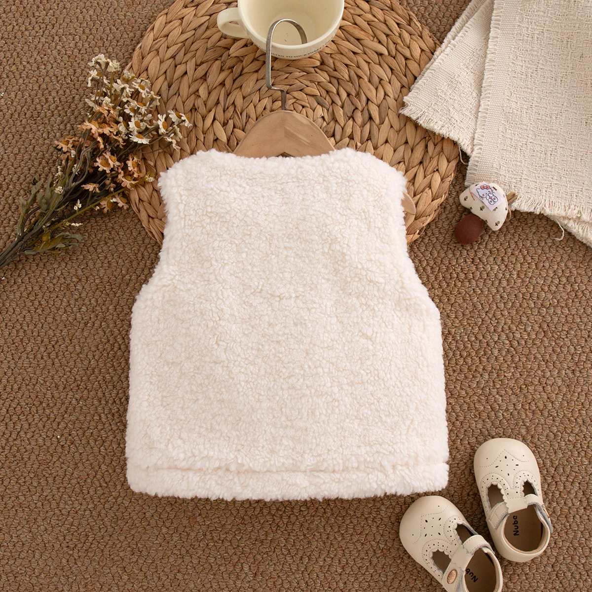 Winter White Cartoon Lovely Fleece Baby Girl Vest Korean Style Fashion Sweet Keep Warm Sleeveless Tops