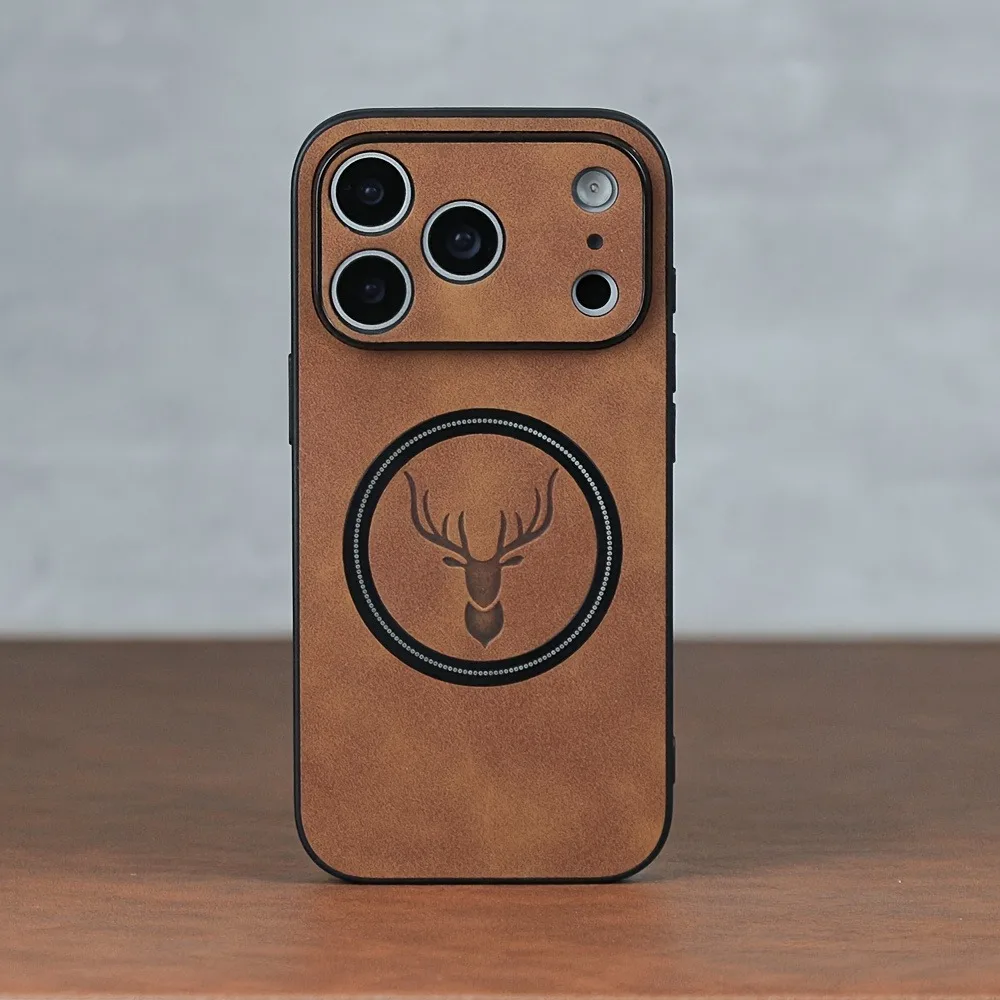 حافظة هاتف جلدية بنمط رأس غزال مغناطيسي لهاتف آيفون 17 16 15 14 13 12 Pro Max Plus 17Pro Air لغطاء Magsafe المقاوم للصدمات #2