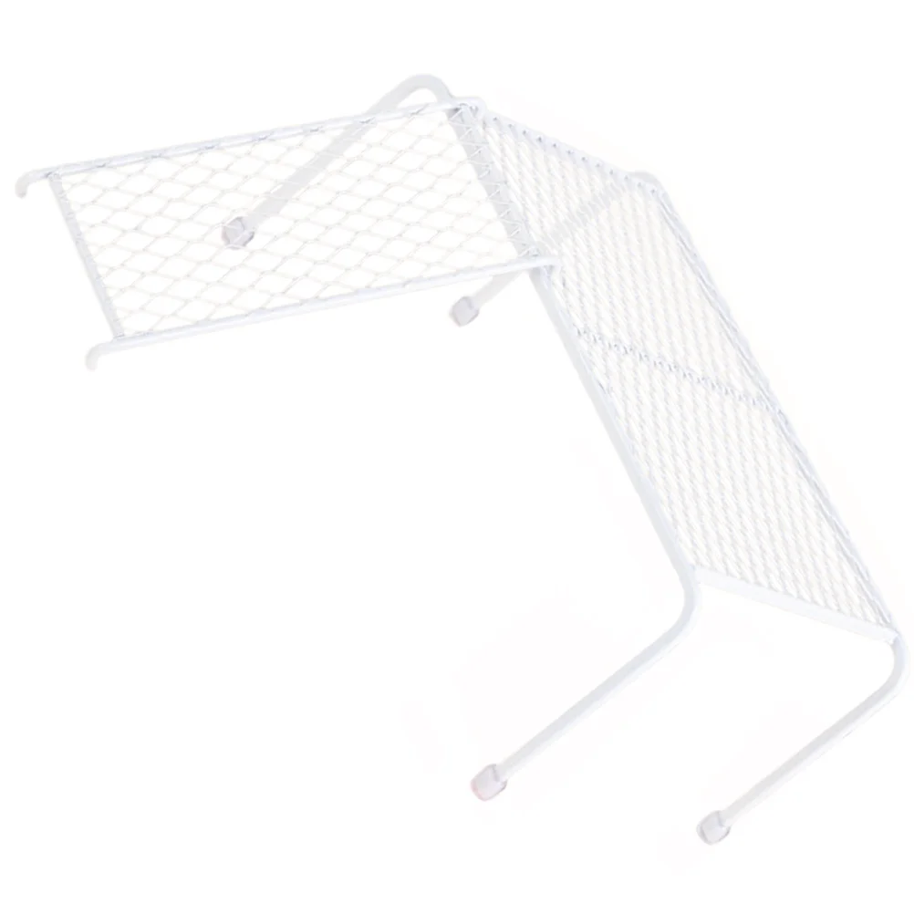

Chicken Toys Pet Feeding Rack Platform with Ladder Striped Bass Coop White Holder Hollow-out Iron Mesh