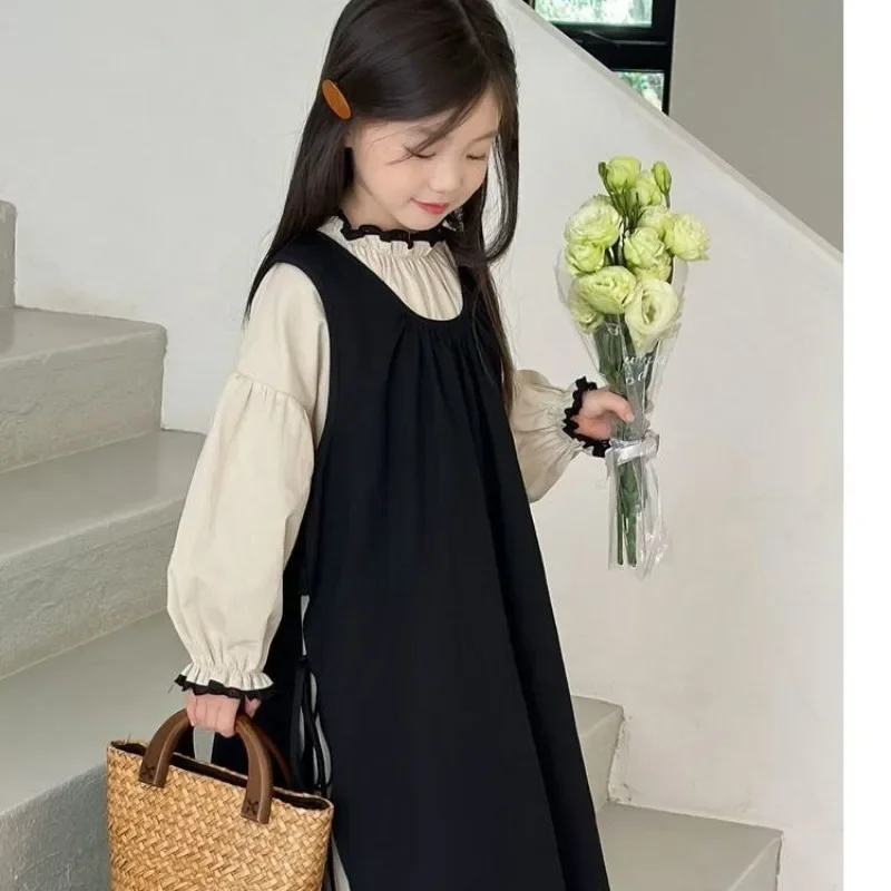 Children Clothes Set Girls Long Sleeved Dress 2023 New Spring and Autumn Korean Style Casual Simple Dress Two Piece Set