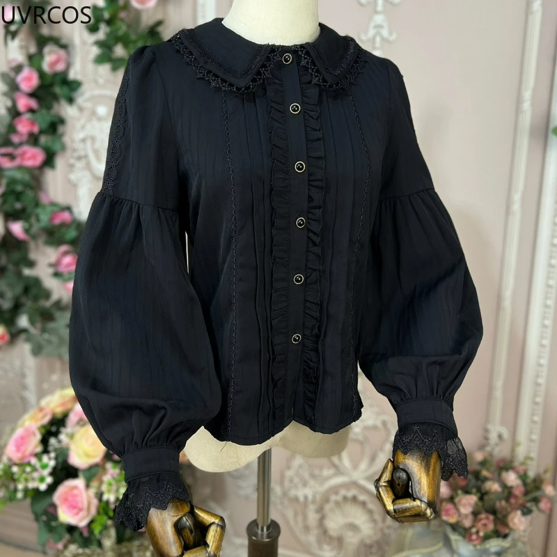 Vintage Victorian Gothic Lolita Dress Women Elegant Ruffles Peter Pan Collar Shirts Velvet Skiirt Suit Evening Party Lolita Sets