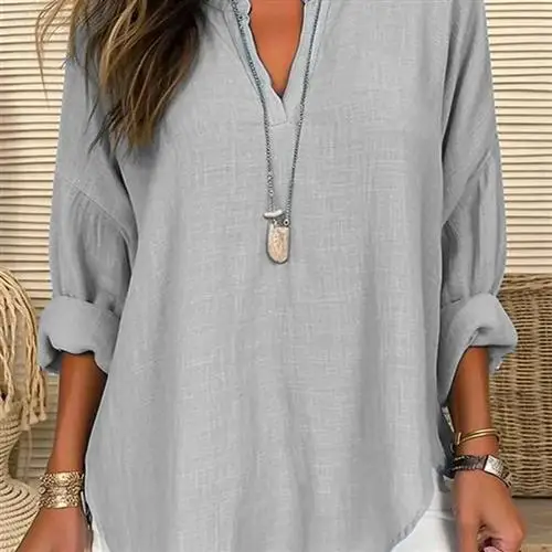 

Casual Sve Collar Cotton Loose Top for Women Casual Linen Blend Comfortable Breathable Women's T-irt Abstract Pattern