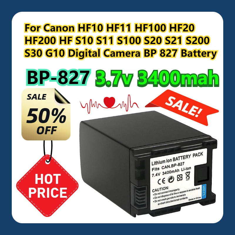 

For Canon HF10 HF11 HF100 HF20 HF200 HF S10 S11 S100 S20 S21 S200 S30 G10 Digital Camera BP-827 BP 827 Battery