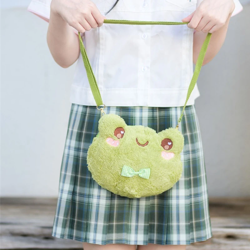 Cute Green Frog Shoulder Bag Plush Doll Crossbody Bag Casual Women Messenger Bag Decoration Bag Phone Coin Purse